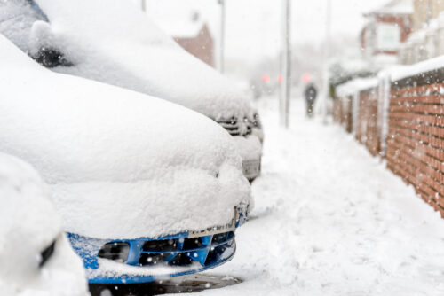 snow on cars